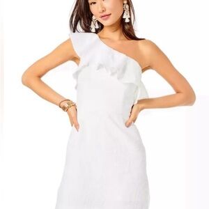 Lilly Pulitzer Kimpton Romper Resort Collection- White One-Shoulder Romper Dress